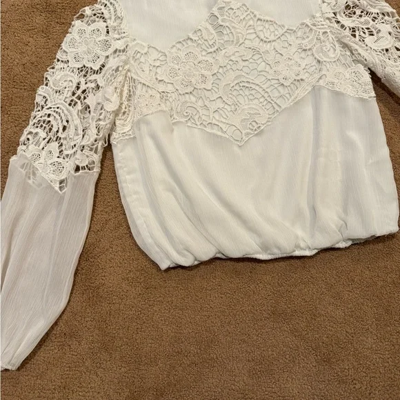 Alice + Olivia | Jenelle Long-Sleeve Lace-Trim Plisse Blouse - Picture 5 of 5
